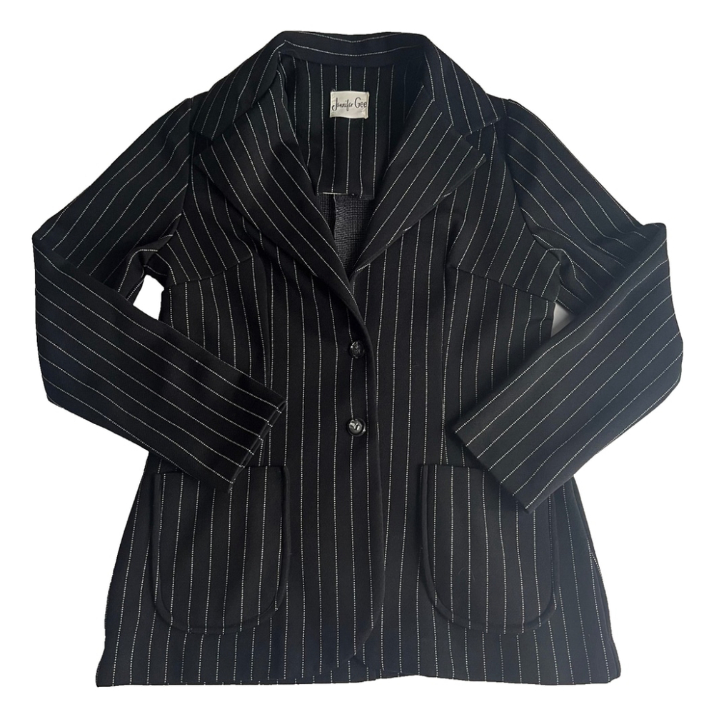 Jennifer Gee Vintage 70s Blazer Womens Pinstripe Sz 12 Office Chic Dark Academia